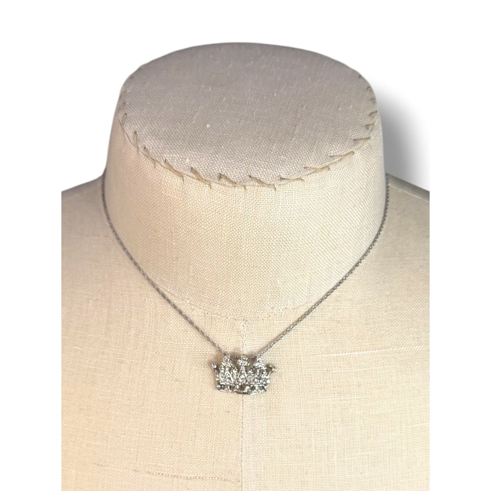 TJA Sterling Silver 925 Crown Pendant Necklace Clear Stone Tiara 18 Inch Chain